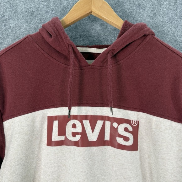 Levi's Sweatshirt Unisex Medium Maroon Colorblock Hoodie Logo Long Sleeve Casual - Picture 4 of 13